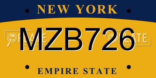 MZB726 New York License Plate