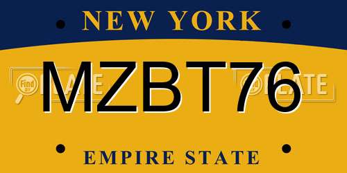 MZBT76 New York License Plate