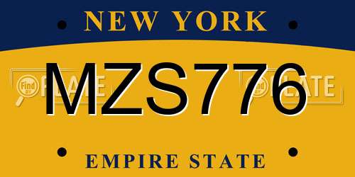 MZS776 New York License Plate
