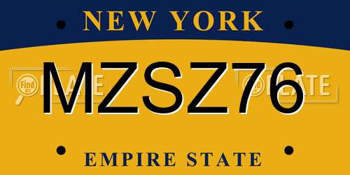 MZSZ76 New York License Plate