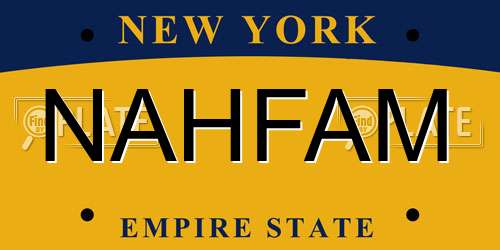 NAHFAM New York License Plate
