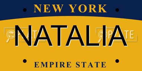 NATALIA New York License Plate