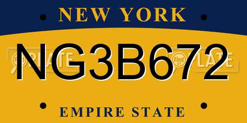 NG3B672 New York License Plate
