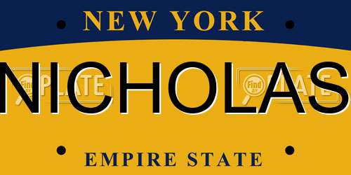 NICHOLAS New York License Plate