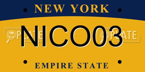 NICO03 New York License Plate