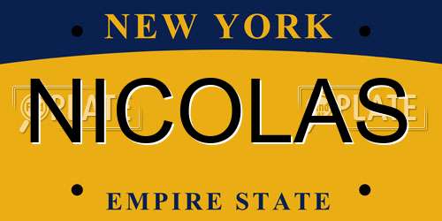 NICOLAS New York License Plate