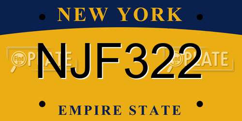 NJF322 New York License Plate