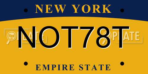 NOT78T New York License Plate