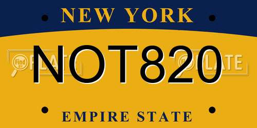 NOT820 New York License Plate