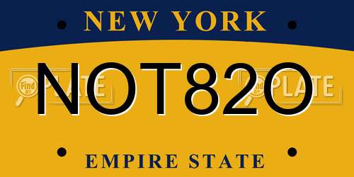 NOT82O New York License Plate