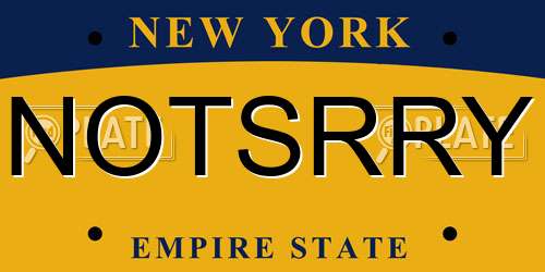 NOTSRRY New York License Plate