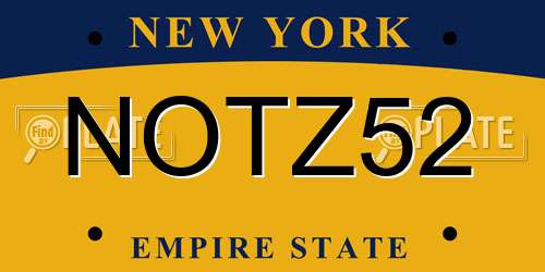 NOTZ52 New York License Plate