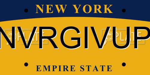 NVRGIVUP New York License Plate