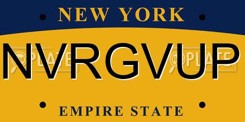 NVRGVUP New York License Plate