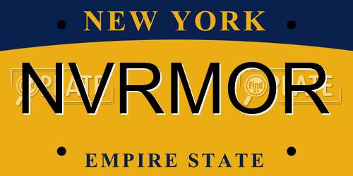 NVRMOR New York License Plate