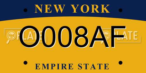 O008AF New York License Plate