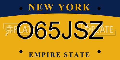 O65JSZ New York License Plate