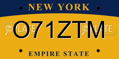 O71ZTM New York License Plate