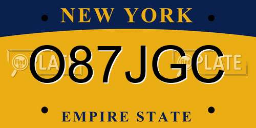 O87JGC New York License Plate