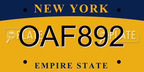 OAF892 New York License Plate