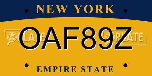 OAF89Z New York License Plate
