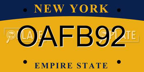 OAFB92 New York License Plate