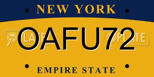 OAFU72 New York License Plate