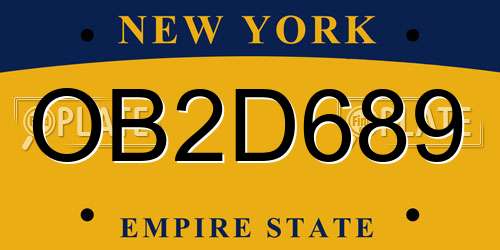 OB2D689 New York License Plate