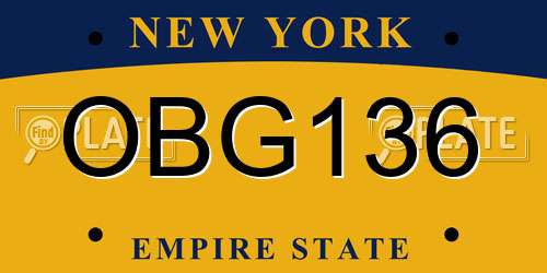 OBG136 New York License Plate