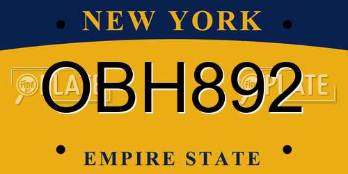 OBH892 New York License Plate