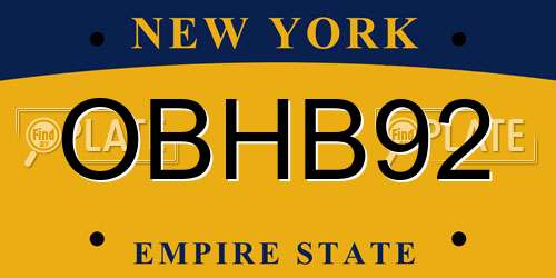 OBHB92 New York License Plate