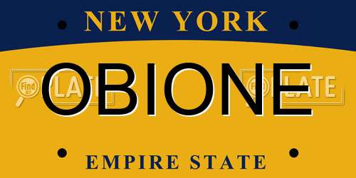 OBIONE New York License Plate