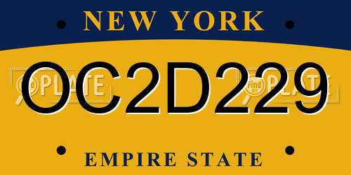 OC2D229 New York License Plate