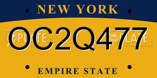 OC2Q477 New York License Plate