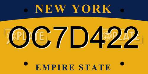OC7D422 New York License Plate