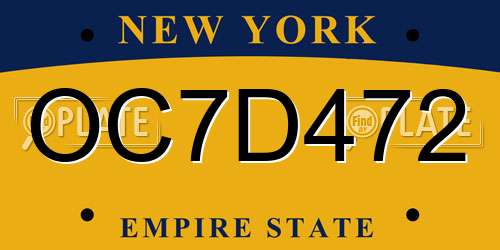 OC7D472 New York License Plate