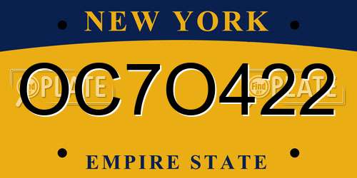 OC7O422 New York License Plate