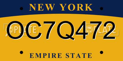 OC7Q472 New York License Plate