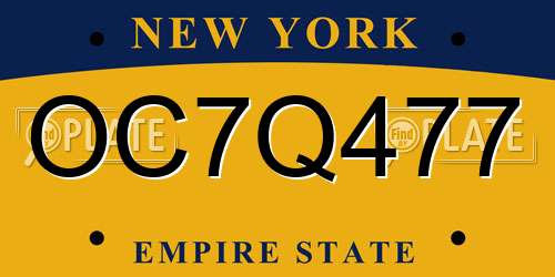 OC7Q477 New York License Plate