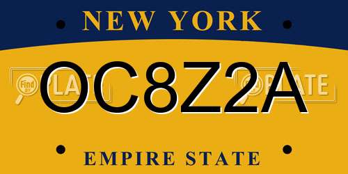 OC8Z2A New York License Plate