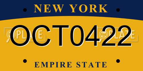 OCT0422 New York License Plate