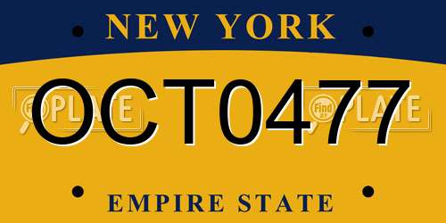 OCT0477 New York License Plate