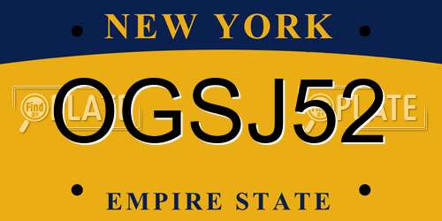 OGSJ52 New York License Plate
