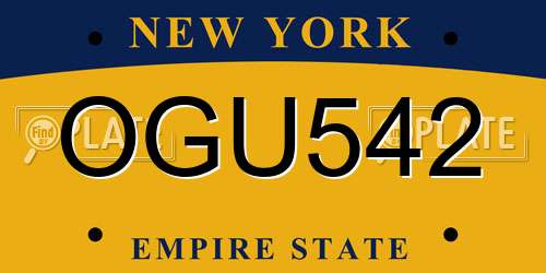 OGU542 New York License Plate