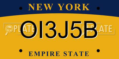 OI3J5B New York License Plate