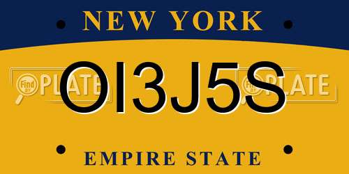 OI3J5S New York License Plate