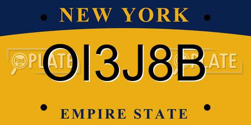 OI3J8B New York License Plate