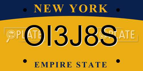 OI3J8S New York License Plate