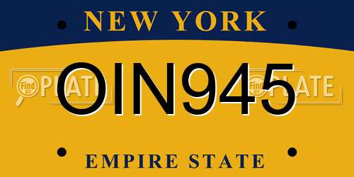 OIN945 New York License Plate
