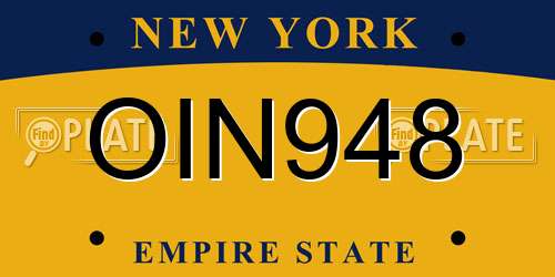 OIN948 New York License Plate